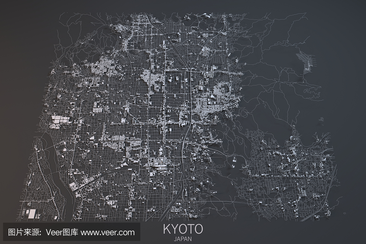 京都的地图,卫星视图,城市,日本