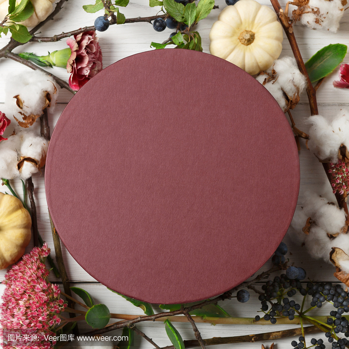 秋季干花组成与当前框在白色的木头上