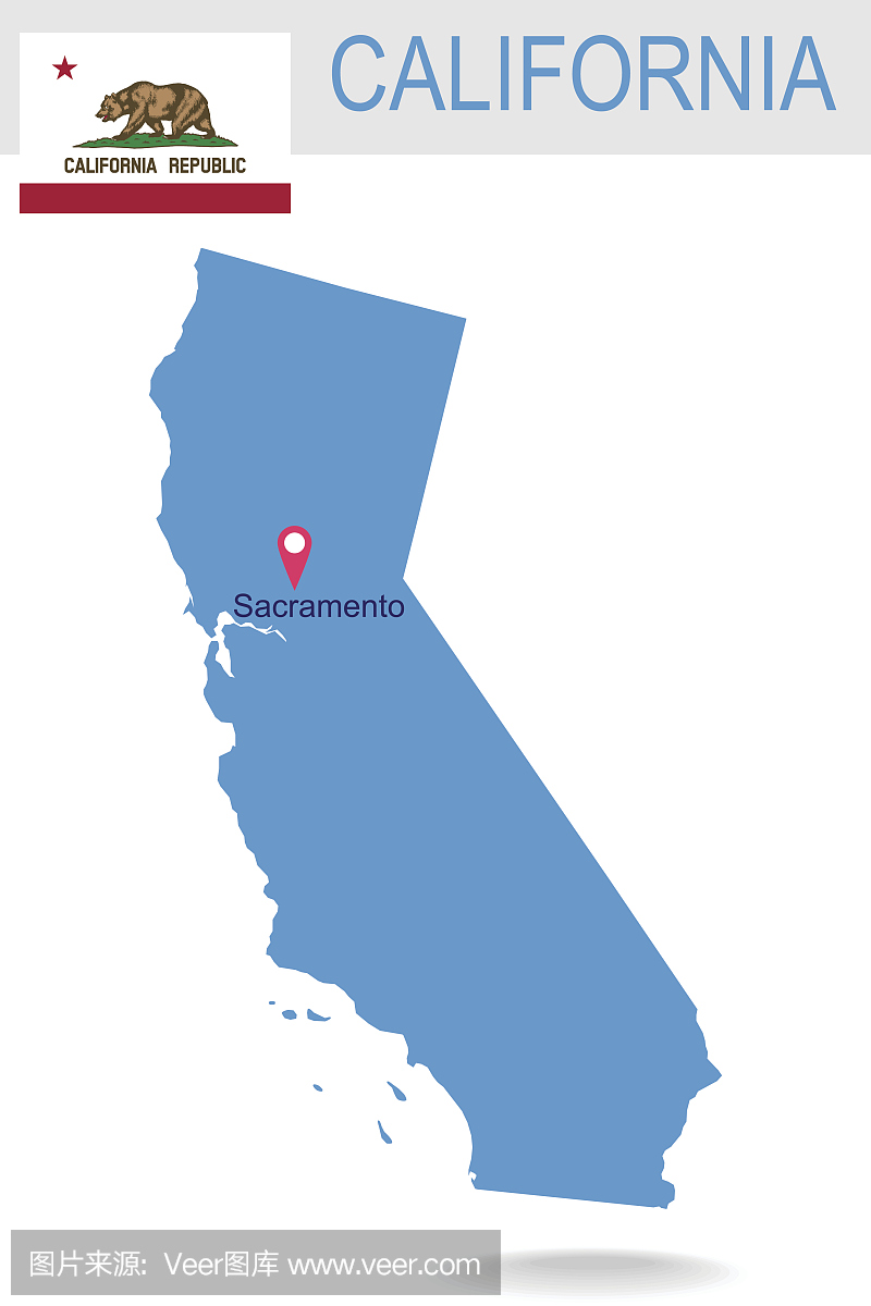 美国加利福尼亚州的地图和国旗