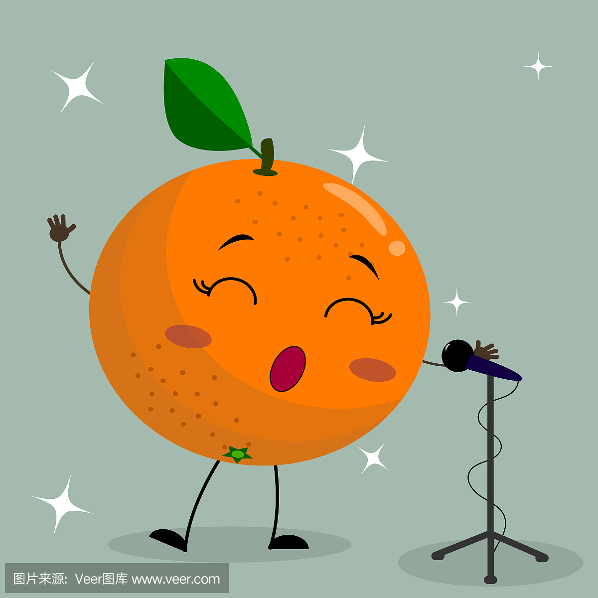 橙色卡通风格的笑脸唱着麦克风。