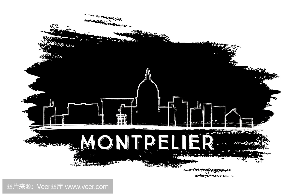 蒙彼利埃地平线剪影。手绘素描