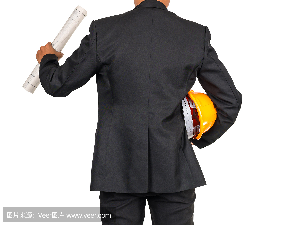 头盔和蓝图为工人在白色背景上的安全,包括剪