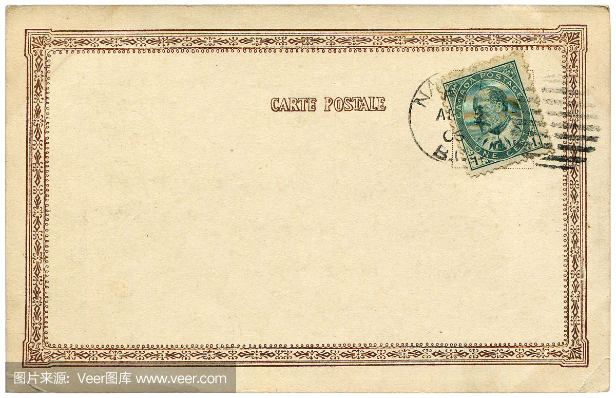 复古明信片加1906年从加拿大寄出的邮戳和空