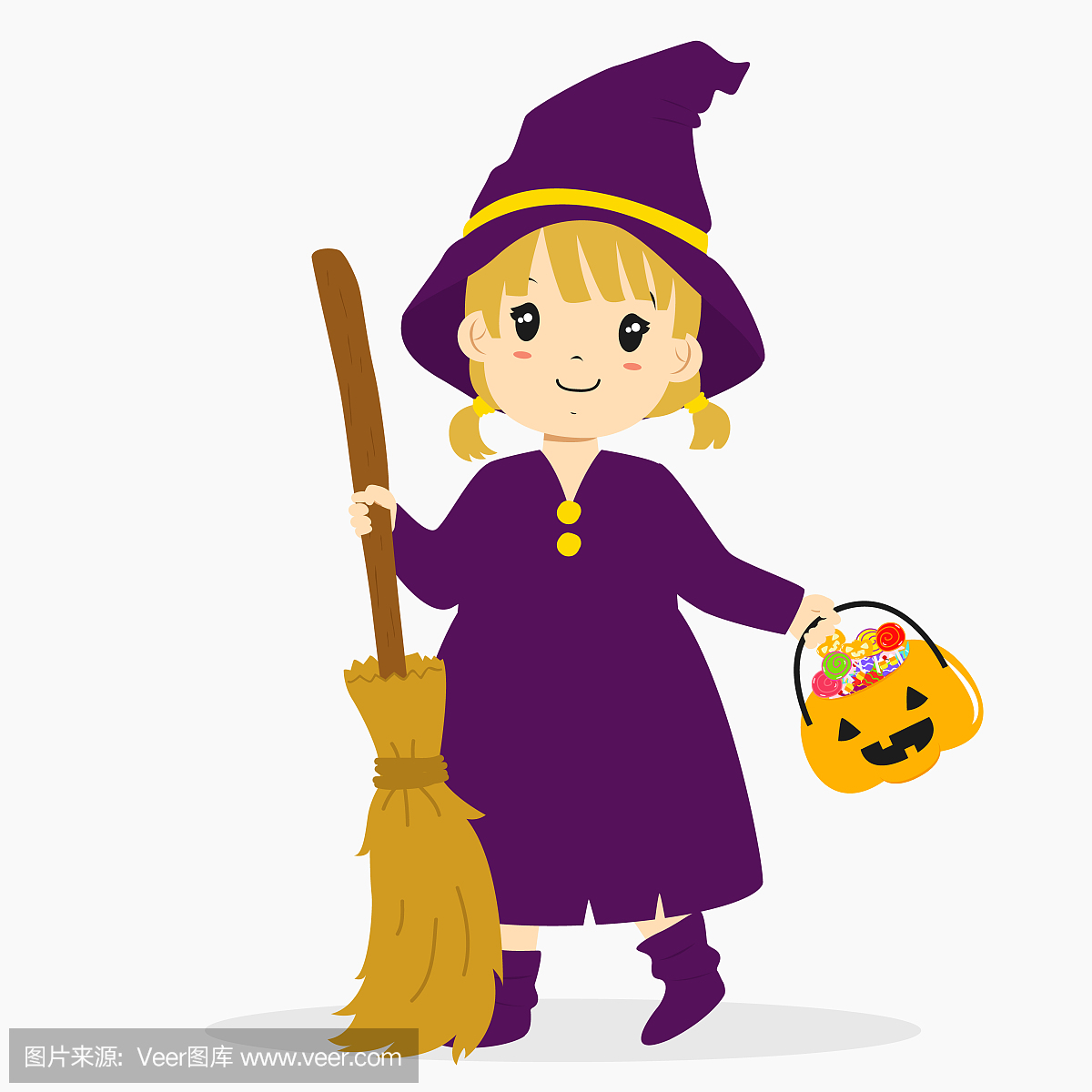 Girl Wearing Halloween Witch Costume Cartoo