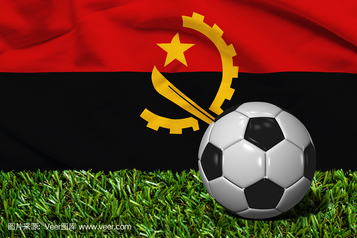 足球与安哥拉共和国国旗背景,3D渲染