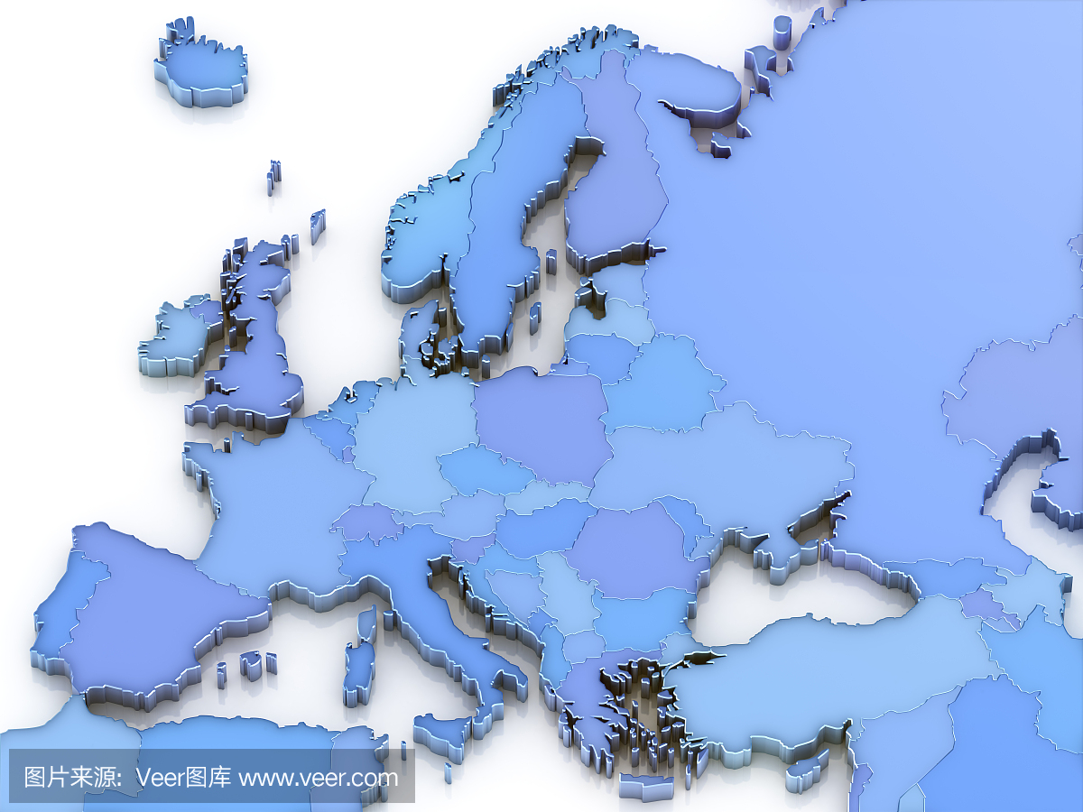 欧洲蓝色地图显示国家