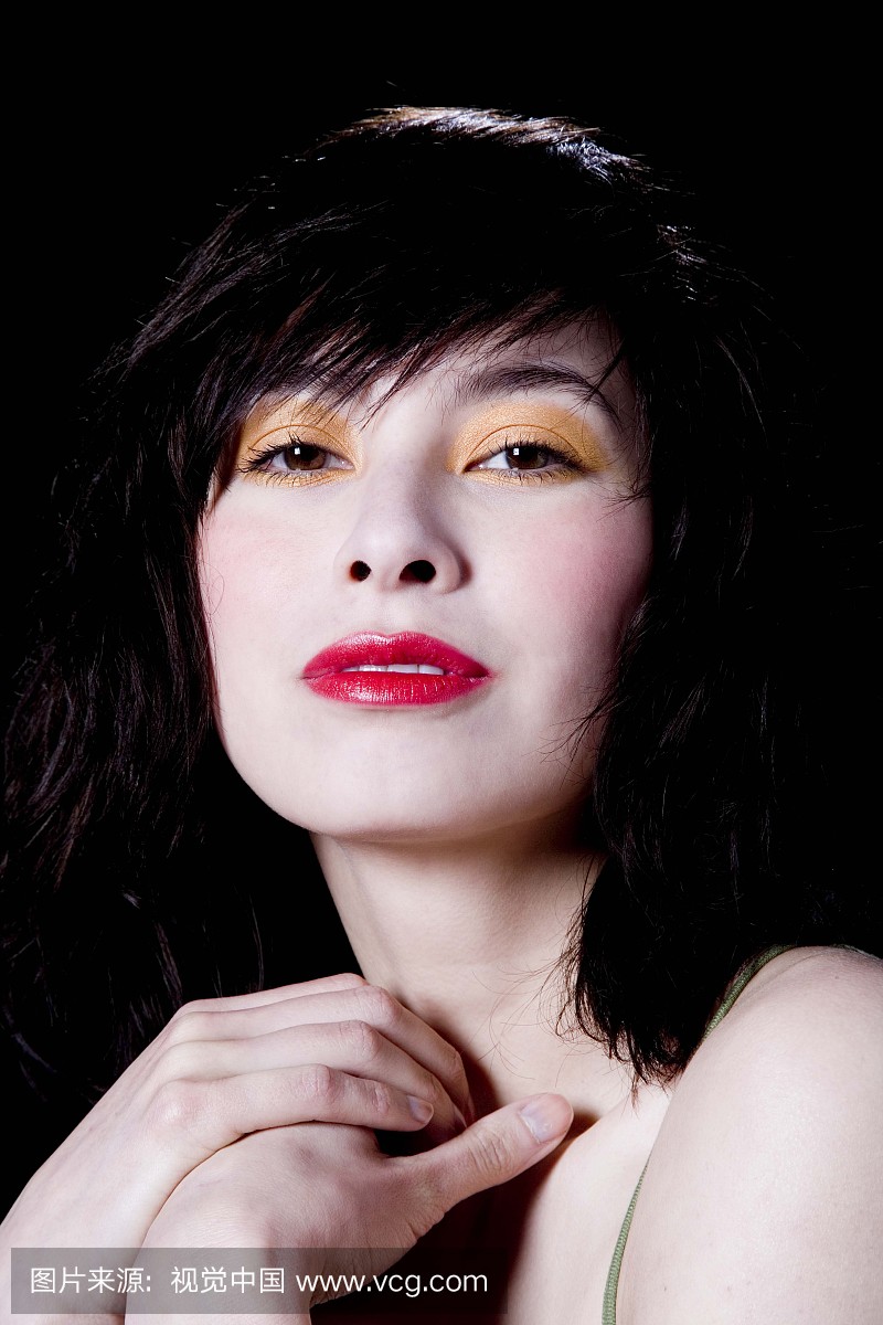 人,橙色的眼影,彩色图片,垂直画幅