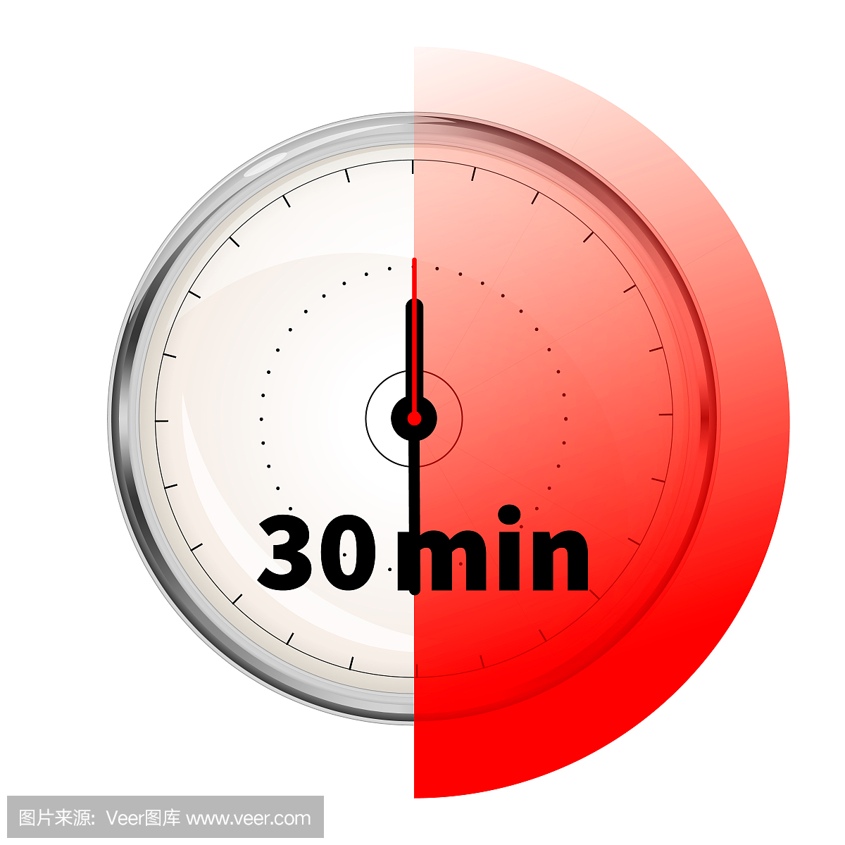 现实钟面上有三十分钟定时器白色