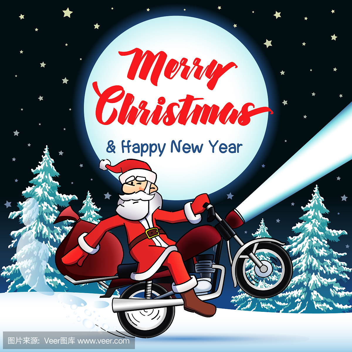 圣诞老人骑自行车的人圣诞快乐,新年快乐贺卡