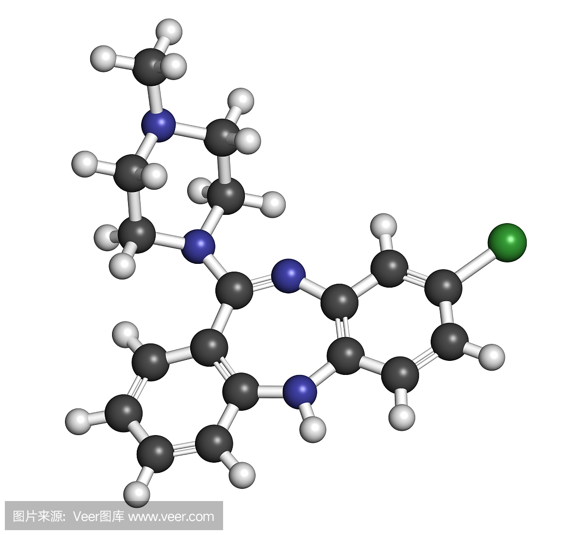 氯氮平非典型抗精神病药物分子。