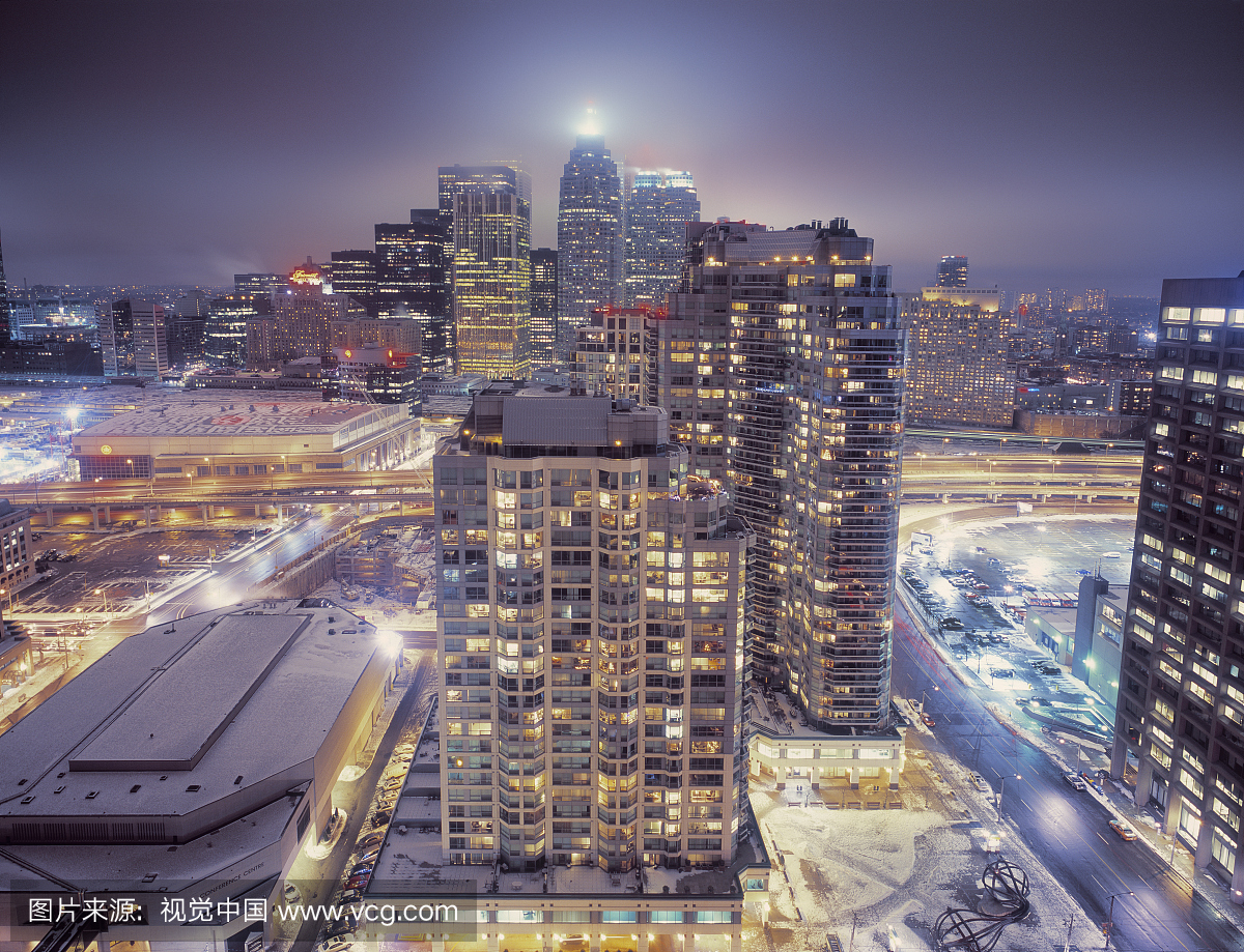 加拿大,安大略省,多伦多,夜景景观景观(长时间