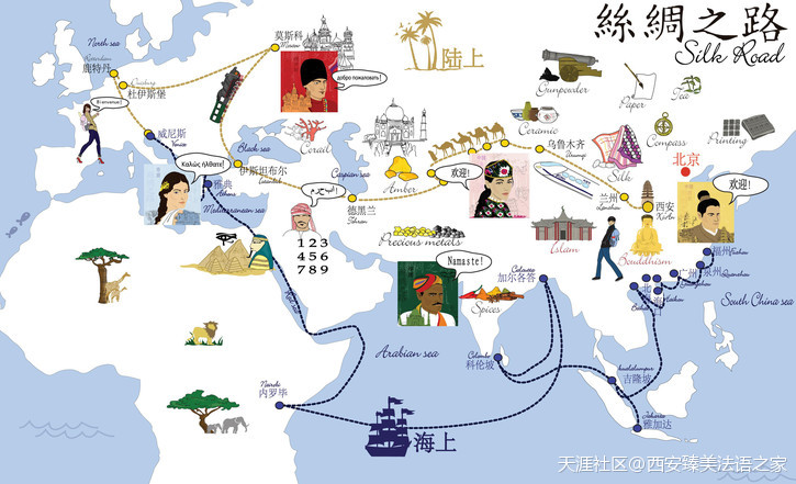 丝绸之路手绘图片图片