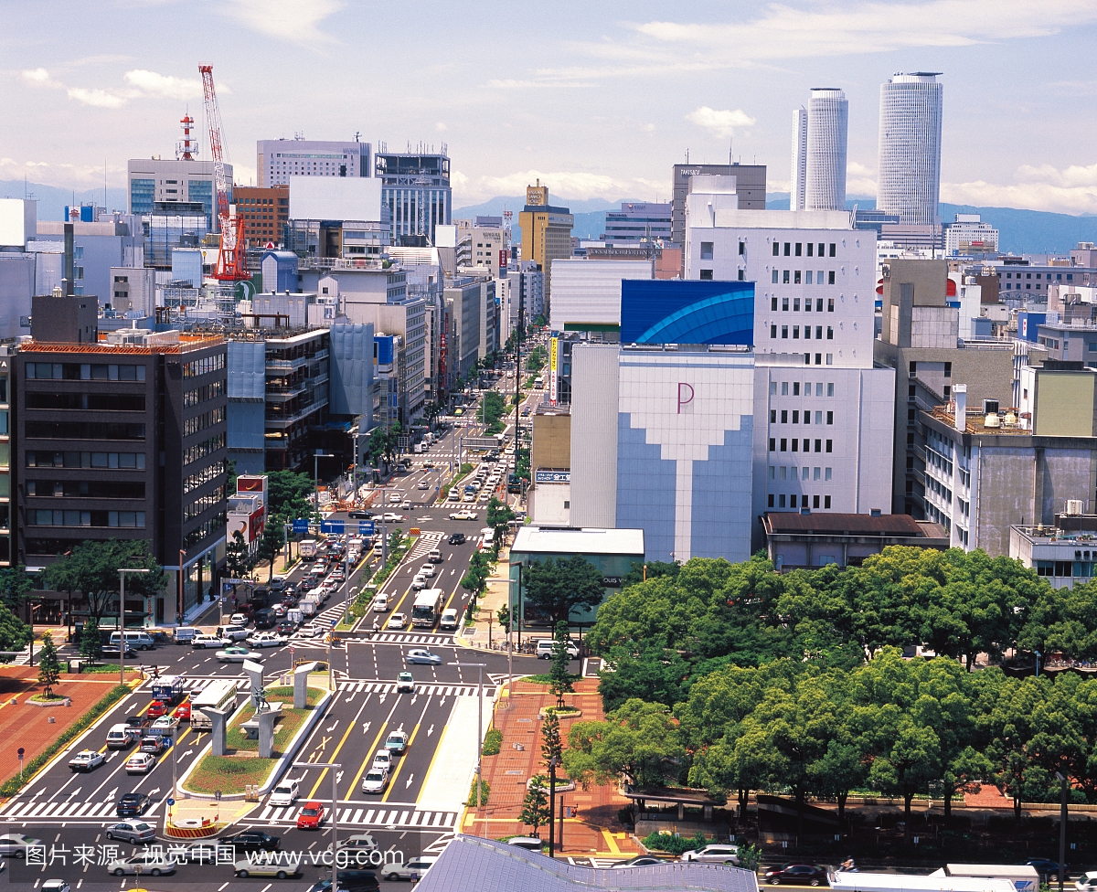 日本爱知县名古屋中区的街道和建筑物