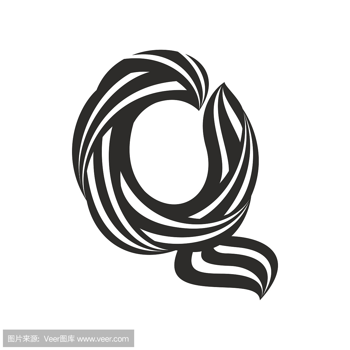 由扭曲线形成的Q字母图标。