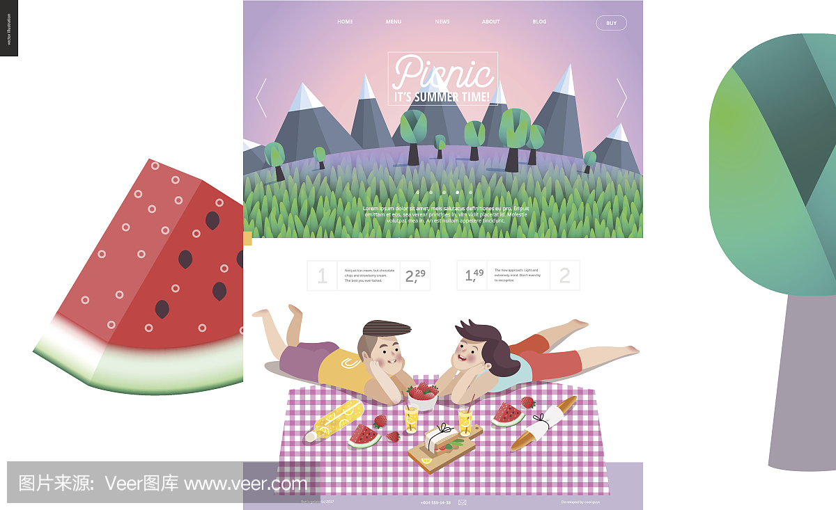 野餐,网络模板与淡紫色的天空