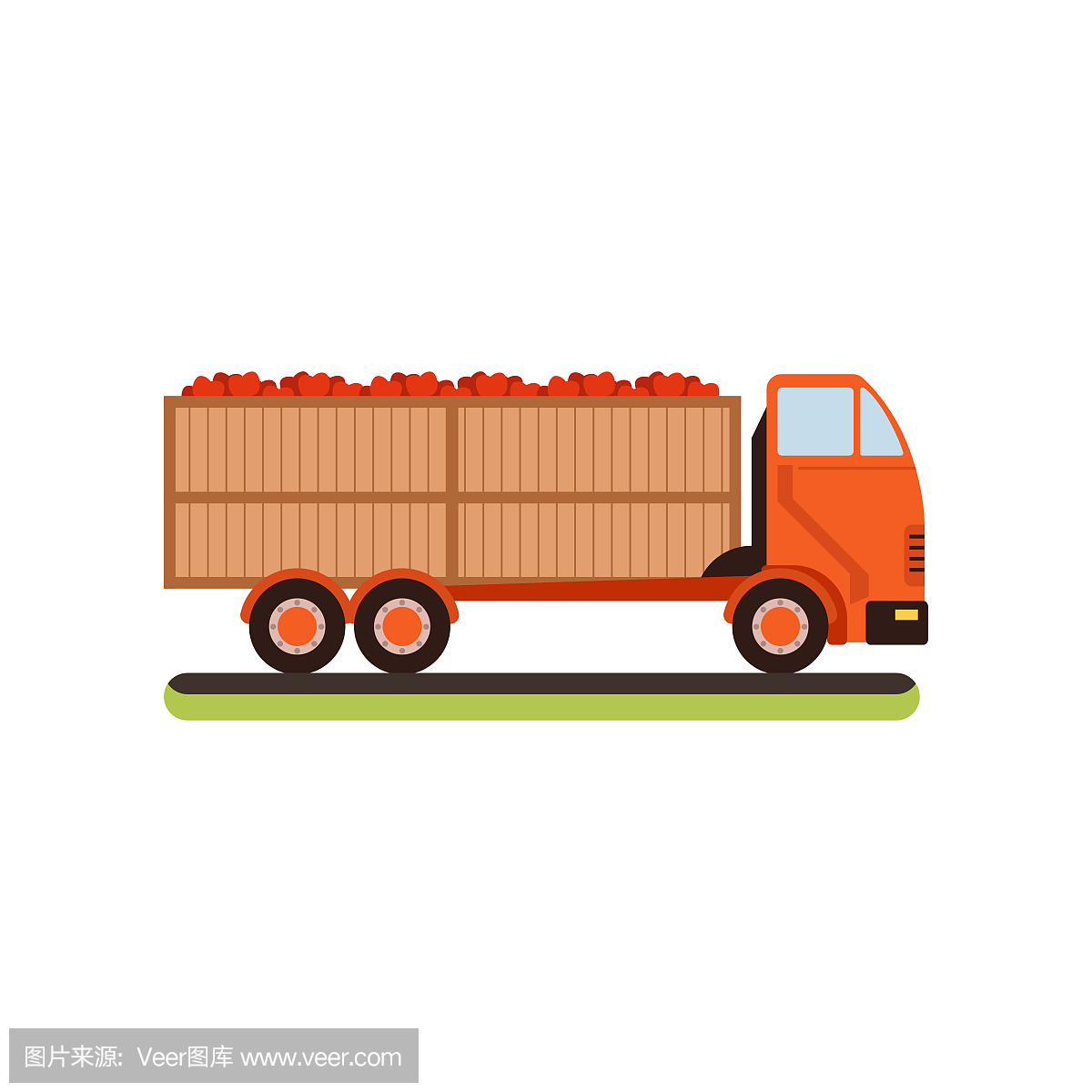卡车与红苹果矢量图在白色背景上