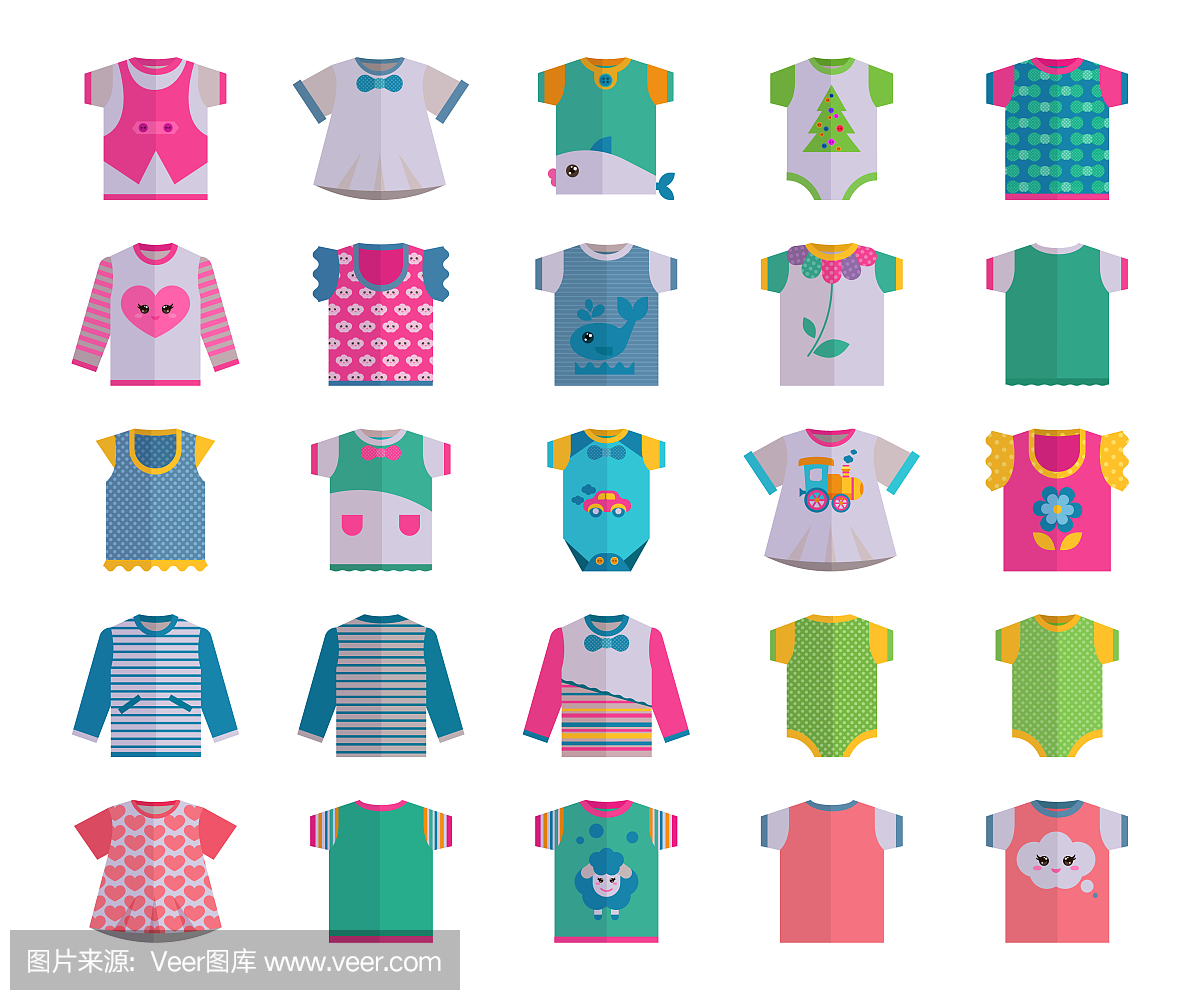矢量平婴儿婴儿服装纺织图标集设计休闲面料多