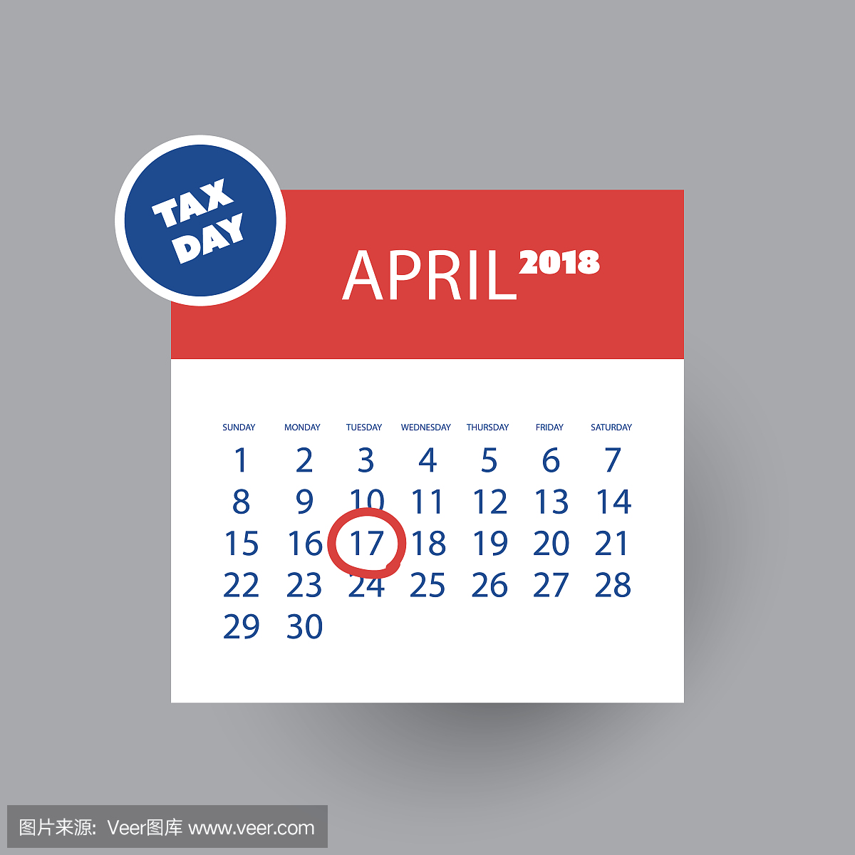 美国税收日图标 - 日历设计模板2018年