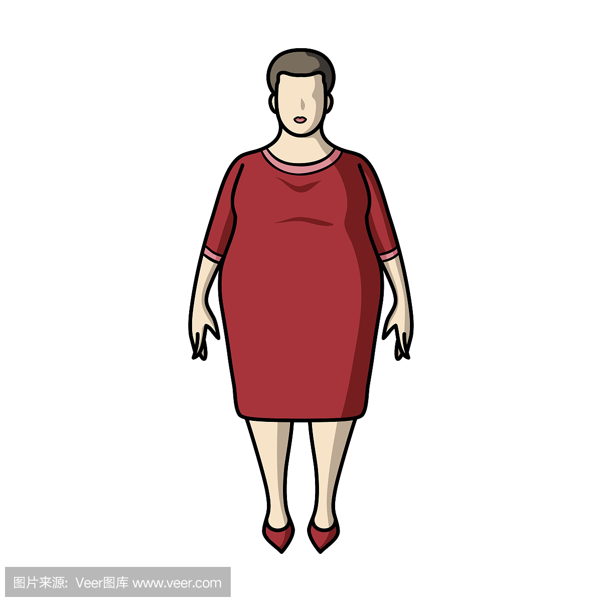 肥胖的女人在一件红色的衣服。一个胖女人因为