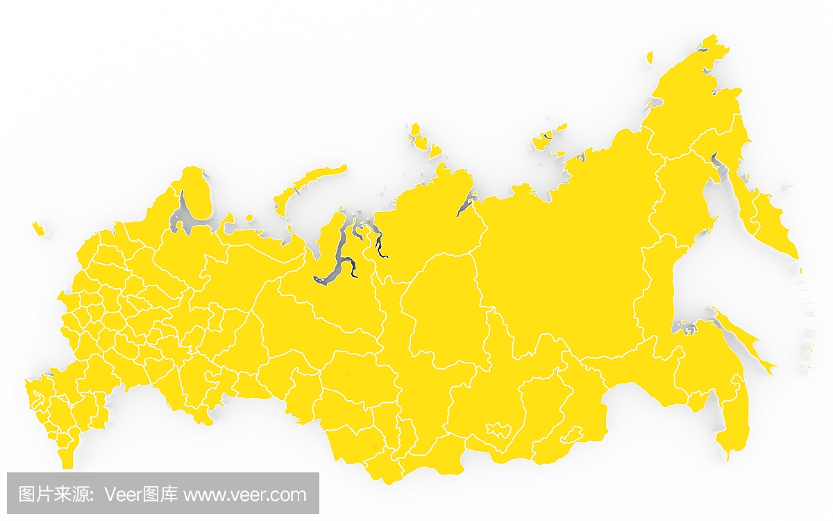 俄罗斯地图隔离在白色的地区