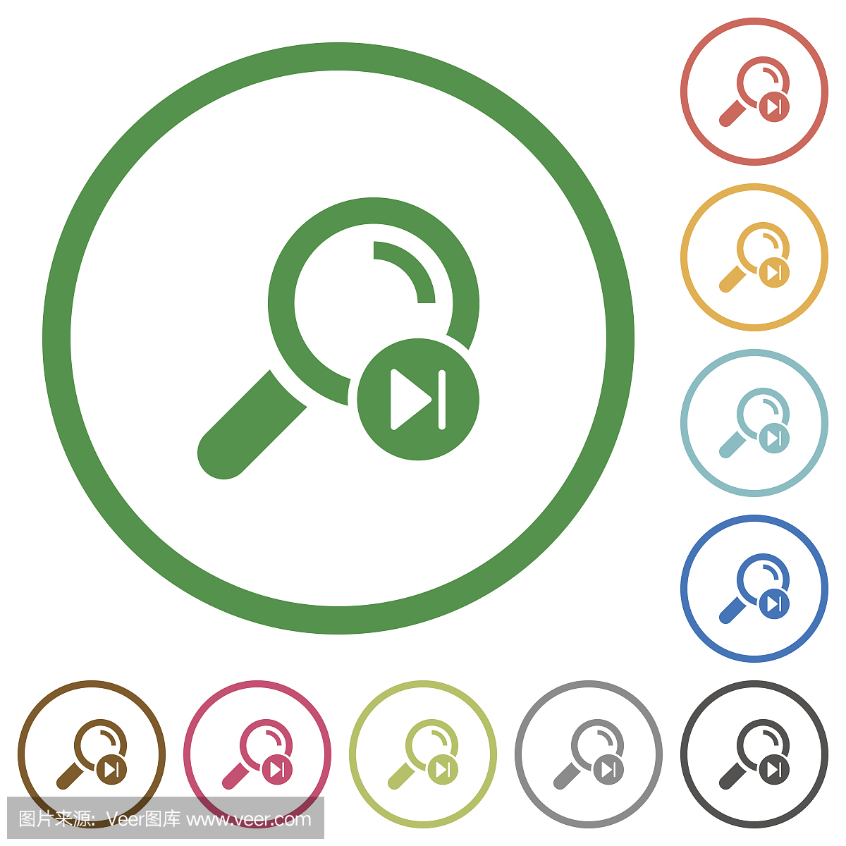 Find next search result flat icons with outlines