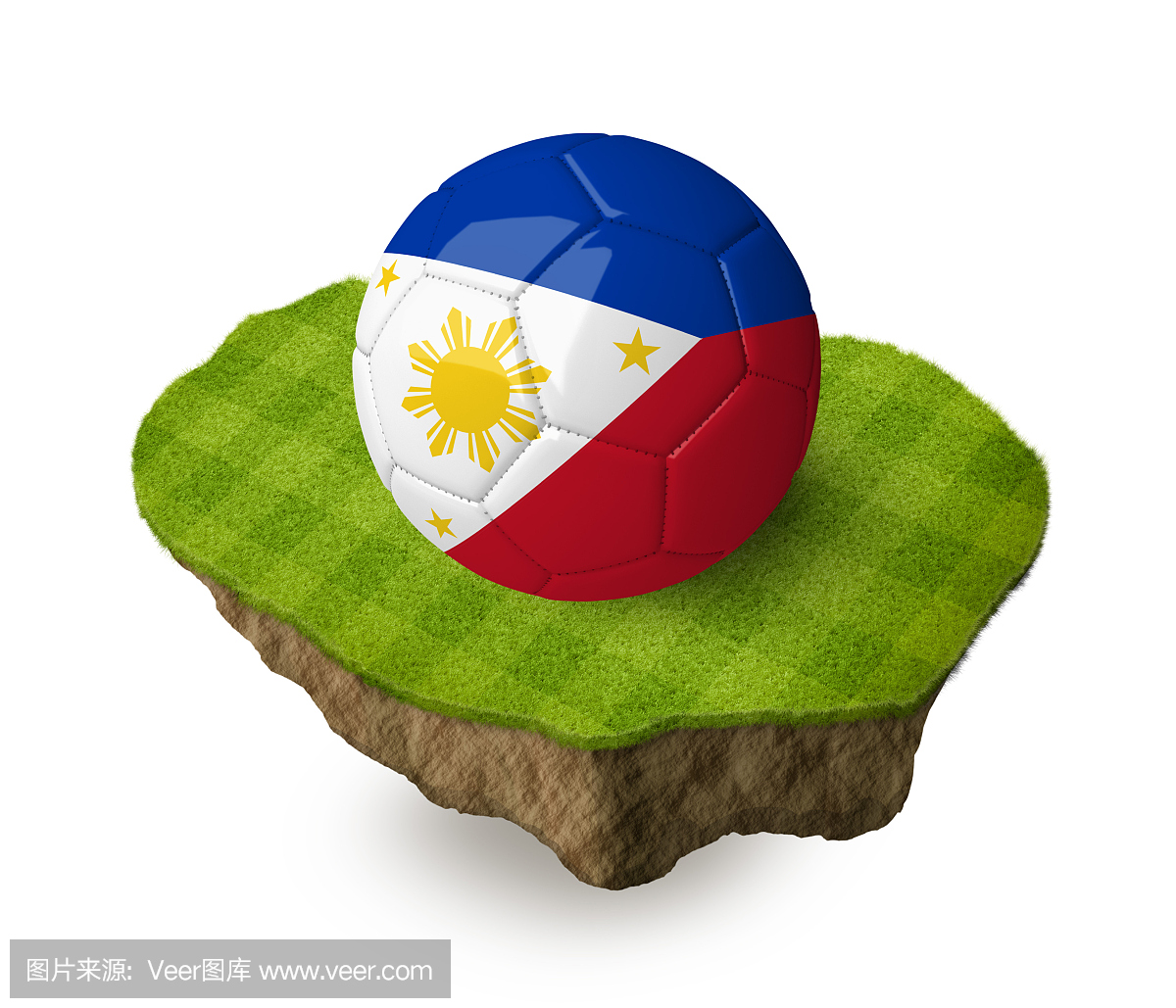 3d现实足球与菲律宾的旗帜。