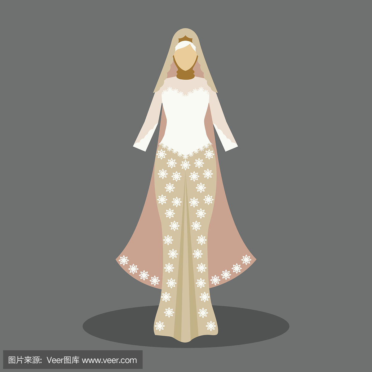 伊斯兰婚纱礼服为现代风格的穆斯林新娘。矢量