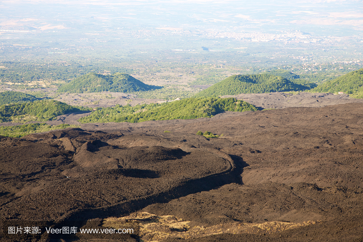 火山Mt Etna旧火山口在卡塔尼亚附近西西里岛