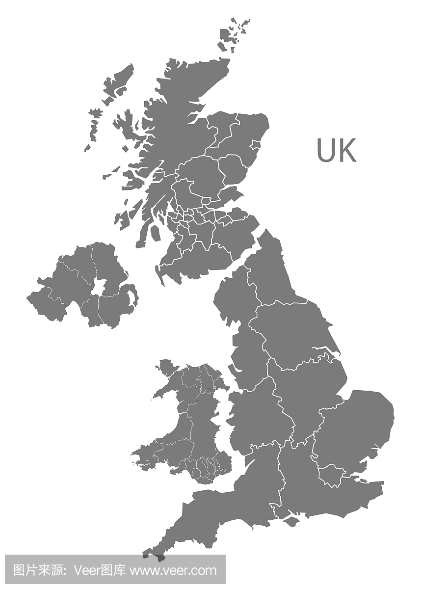 英国与国家的地图灰色