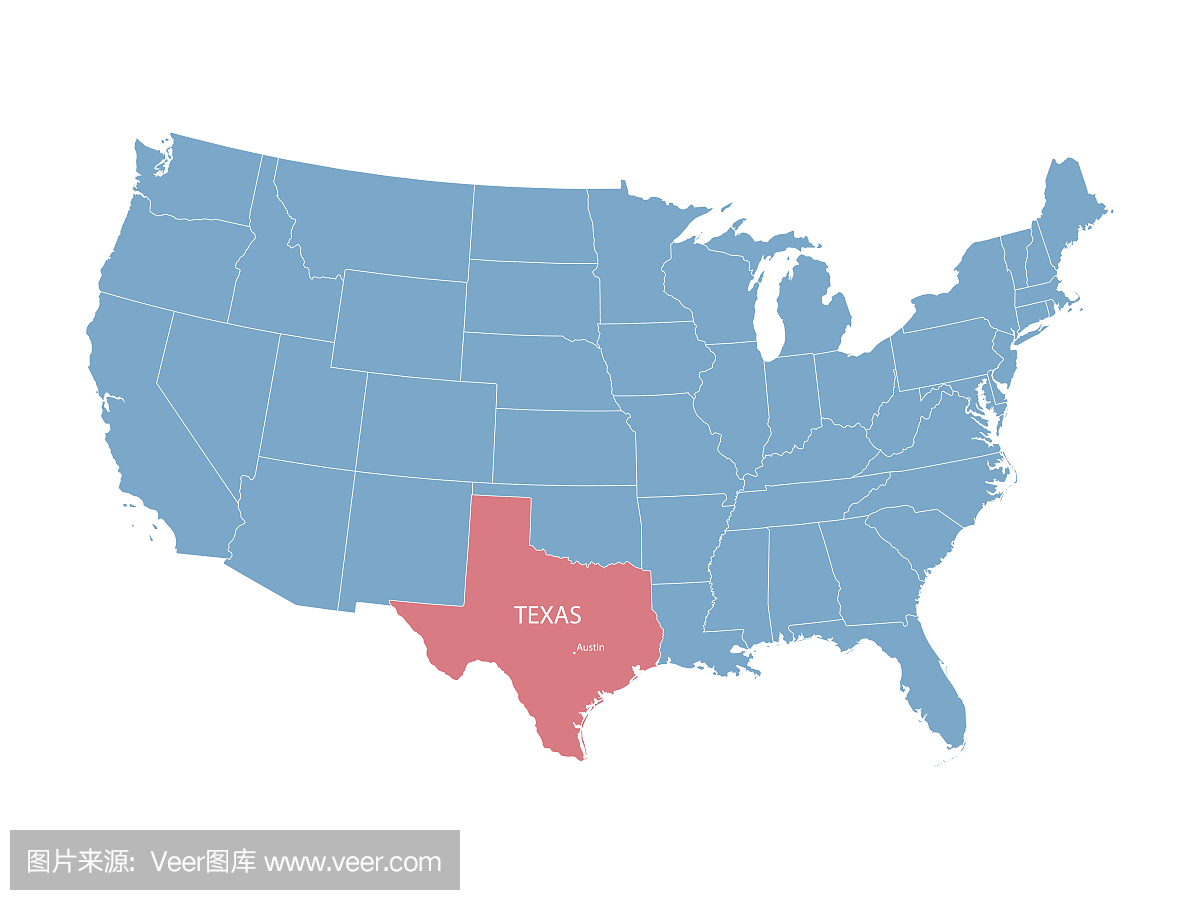 美国地图,德州指示