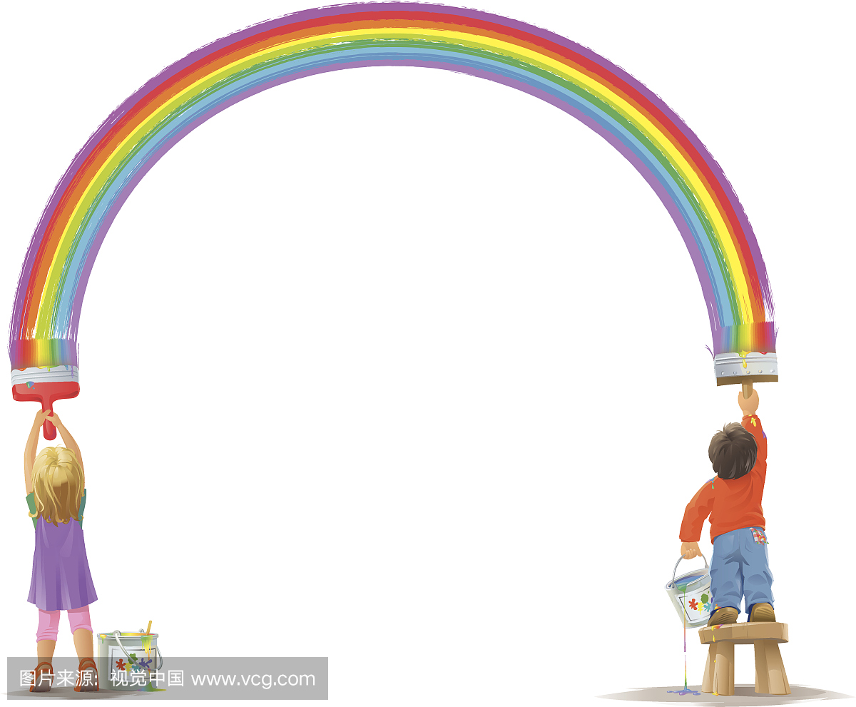 两个孩子画彩虹