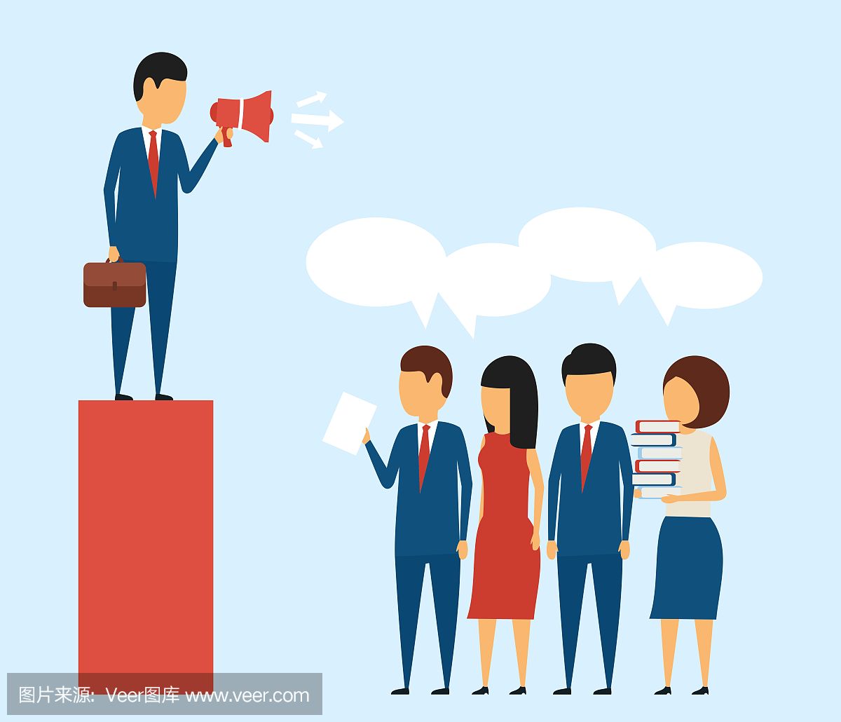 经理手里拿着扩音器发出命令。