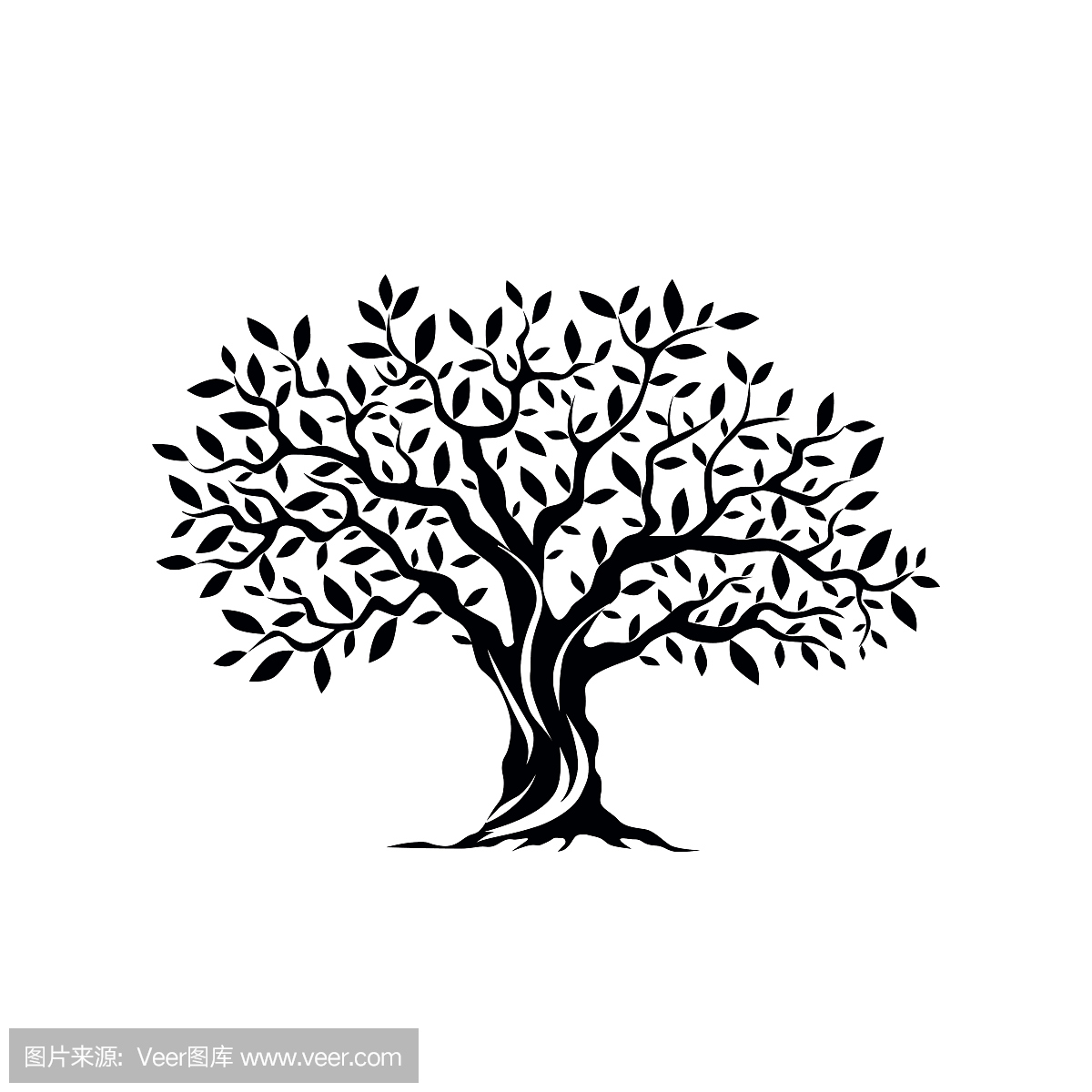 孤立在白色背景上的橄榄树剪影图标。
