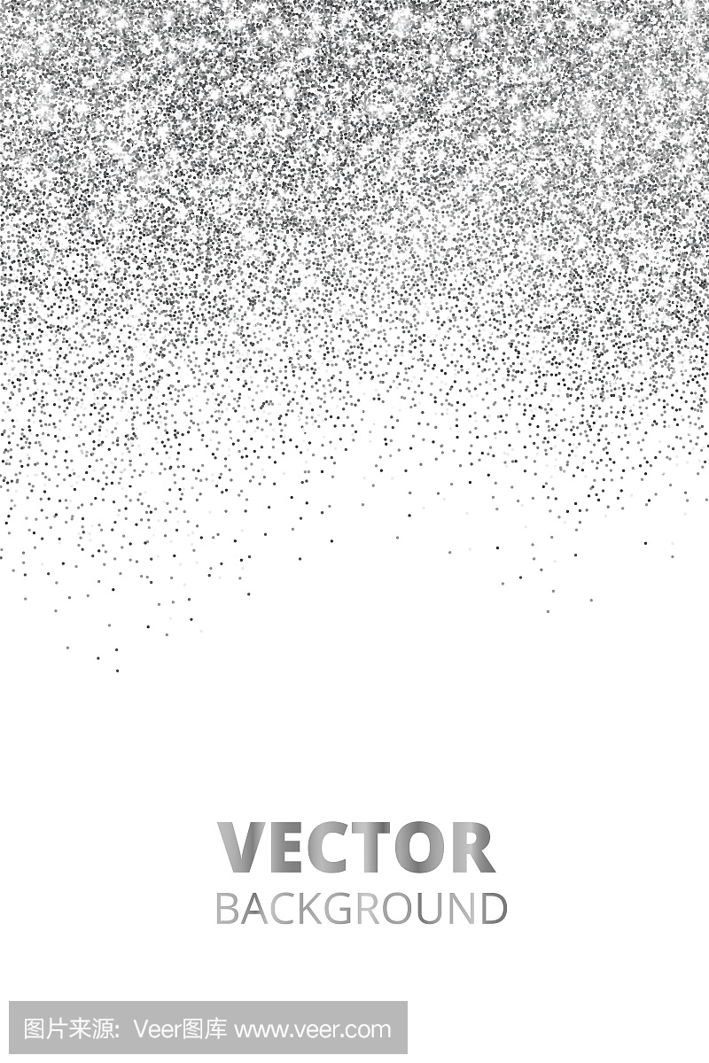 Falling glitter confetti. Vector silver dust, explosion isolated on white. Sparkling glitter border, festive frame.