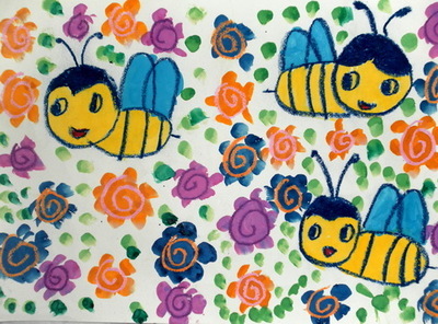 快乐的小蜜蜂/少儿绘画作品/儿童画/网络美术馆-140kb