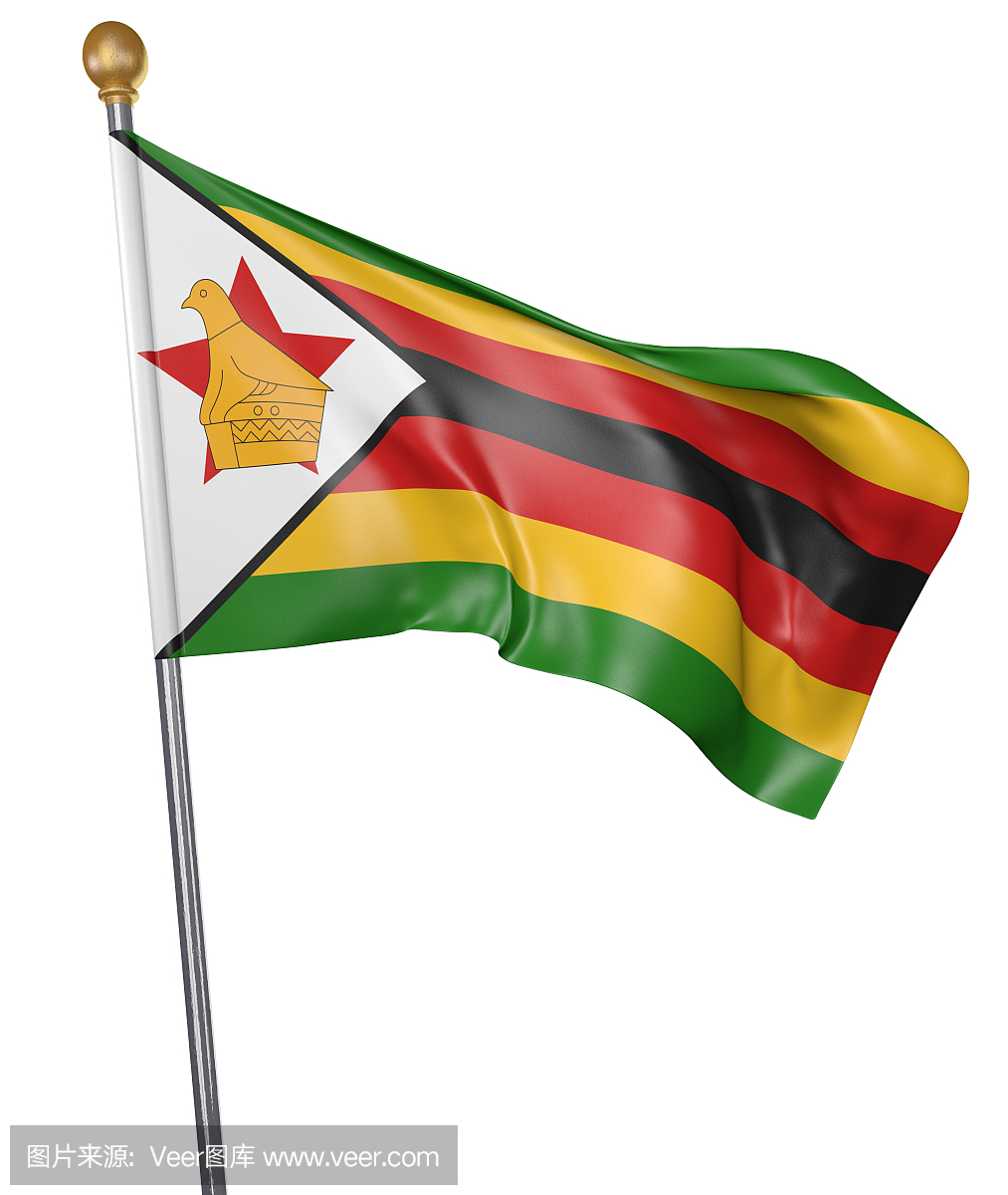 津巴布韦国家的国旗被隔绝在白色