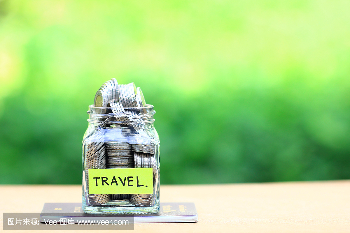 保存规划旅游预算的假日概念,金融,堆栈的硬币