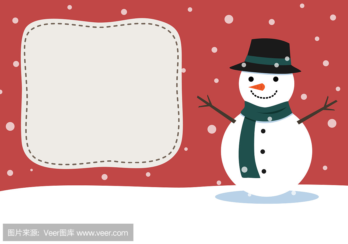 雪人与空间添加文本。圣诞贺卡。