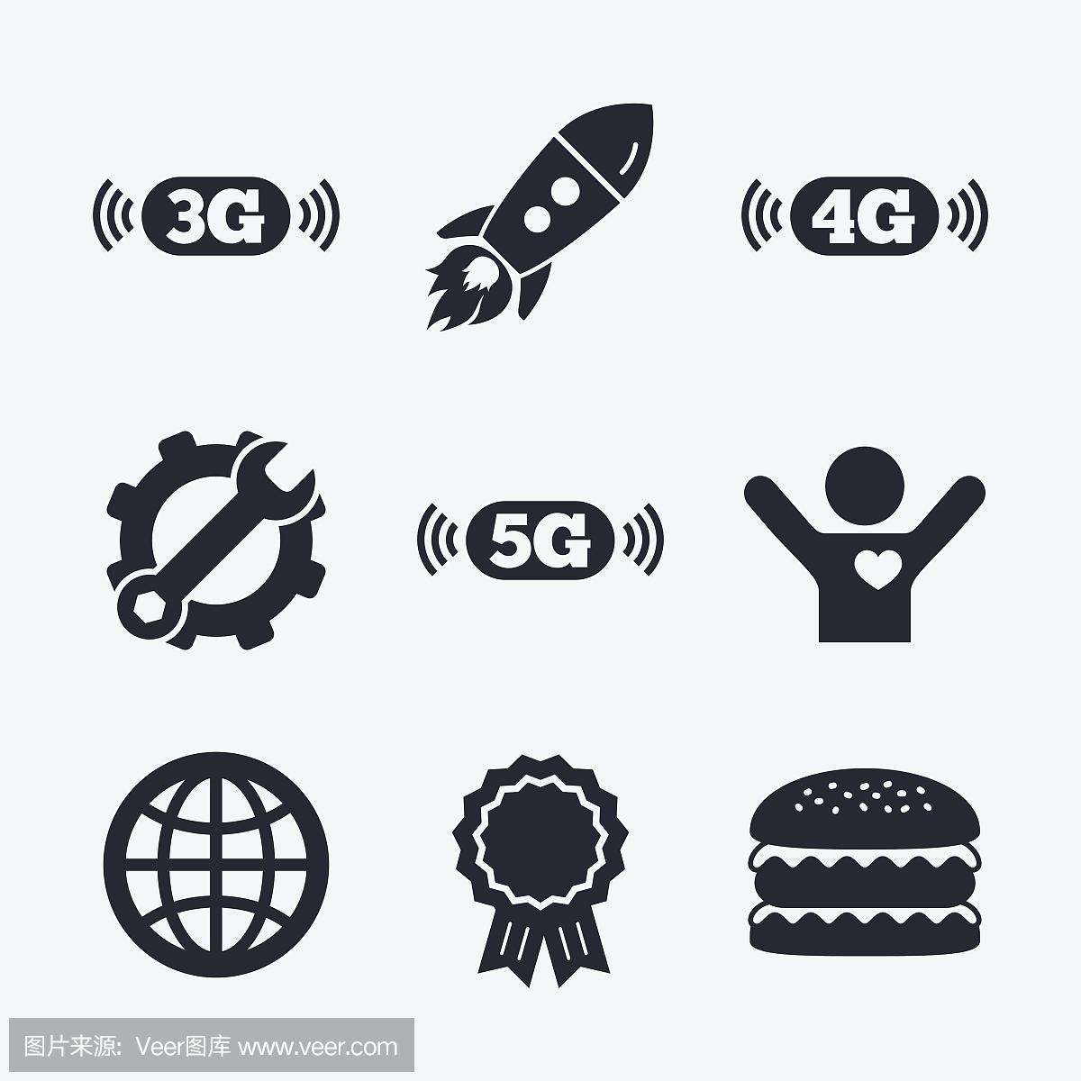 移动电信图标。3G,4G和5G