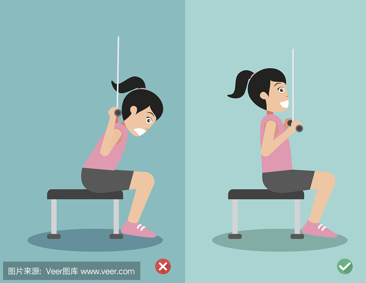 女人错误和右边拉下拉姿势,矢量图