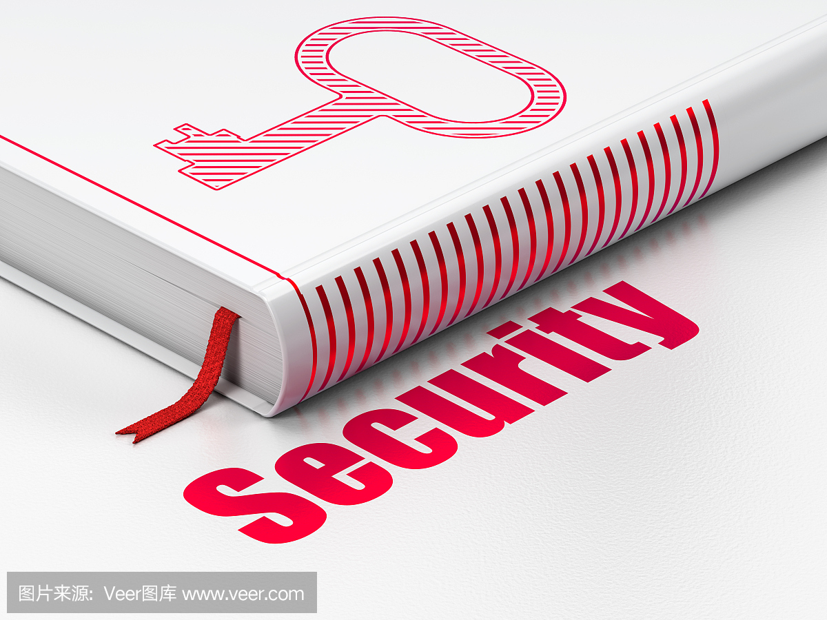 保护概念:书密钥,白色背景上的安全