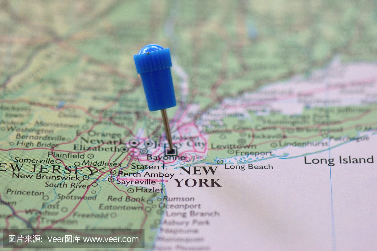 纽约美国地图与蓝色推针