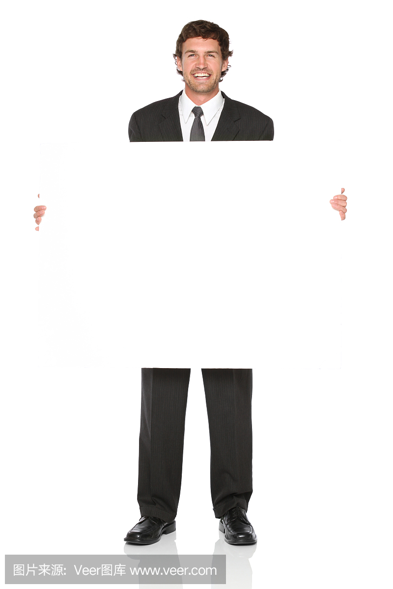 孤立的商人举起标志牌