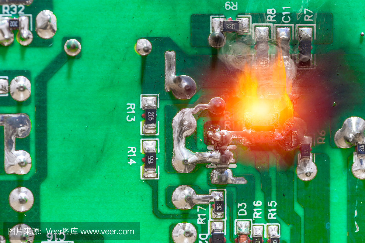 PCB电路板电力短路着火和燃烧