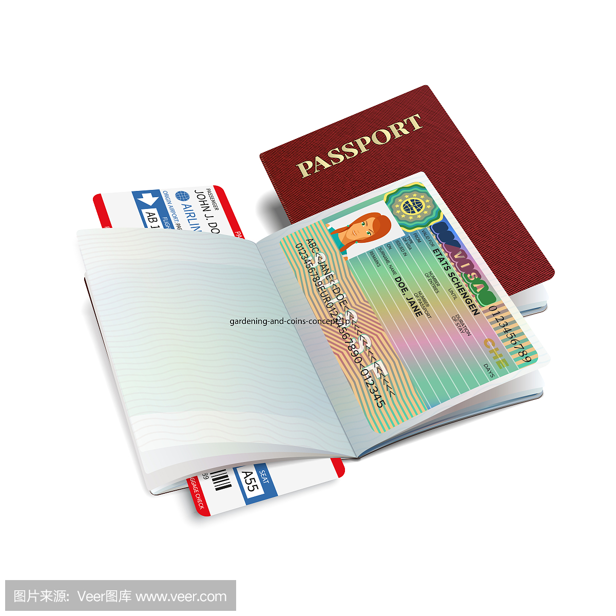 矢量与瑞士签证贴纸的国际护照