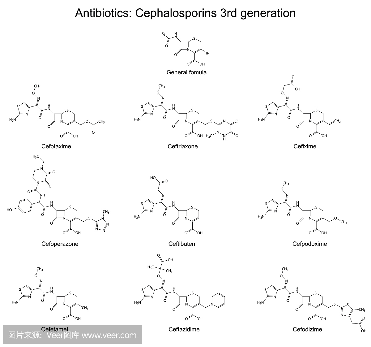 抗生素结构化学式 - 第三代头孢菌素