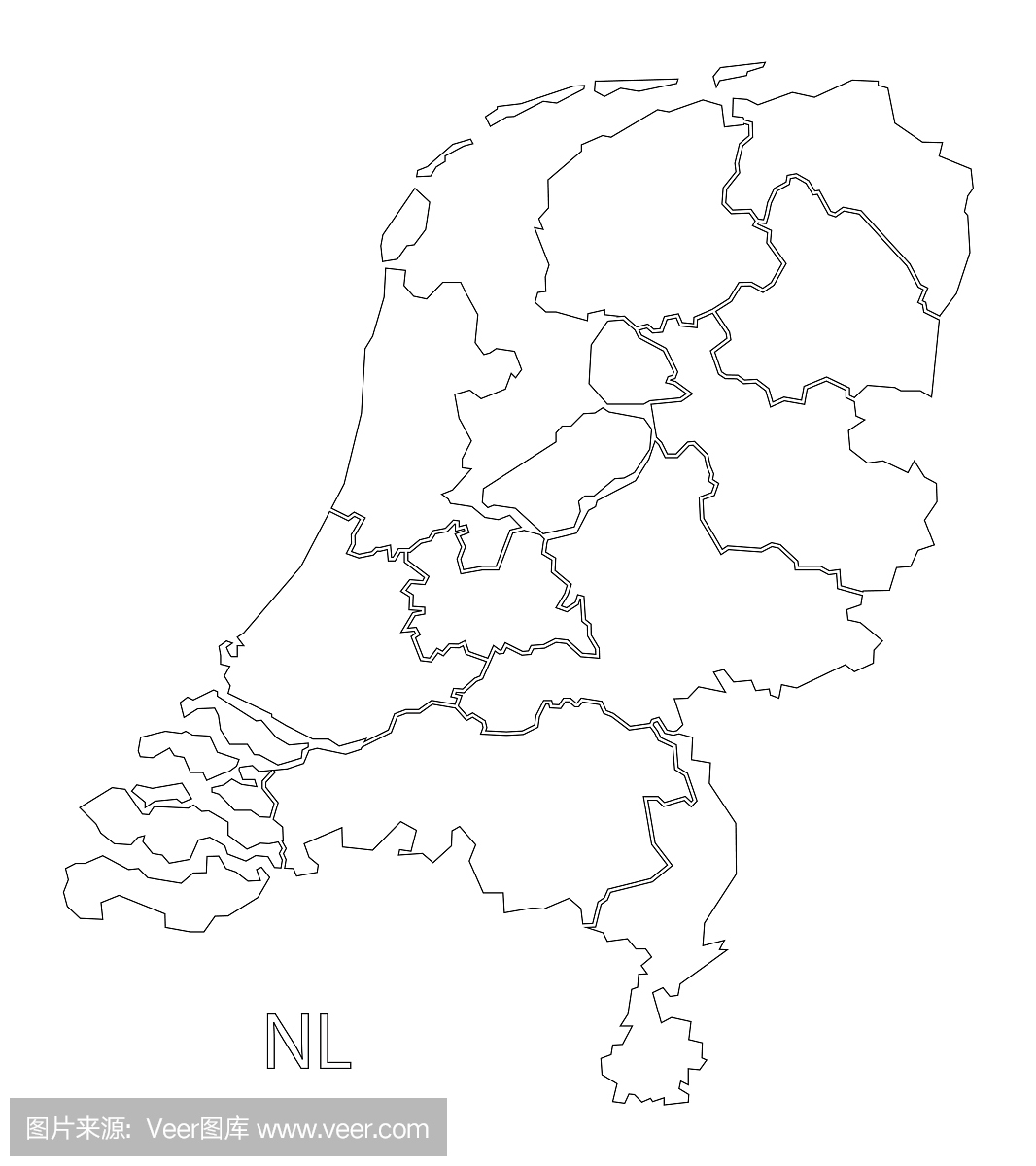 荷兰轮廓剪影地图插图与省份