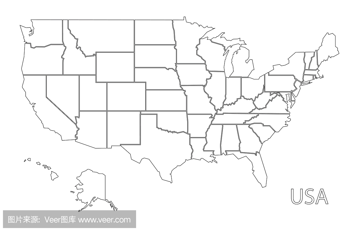美国轮廓剪影地图插图与国家