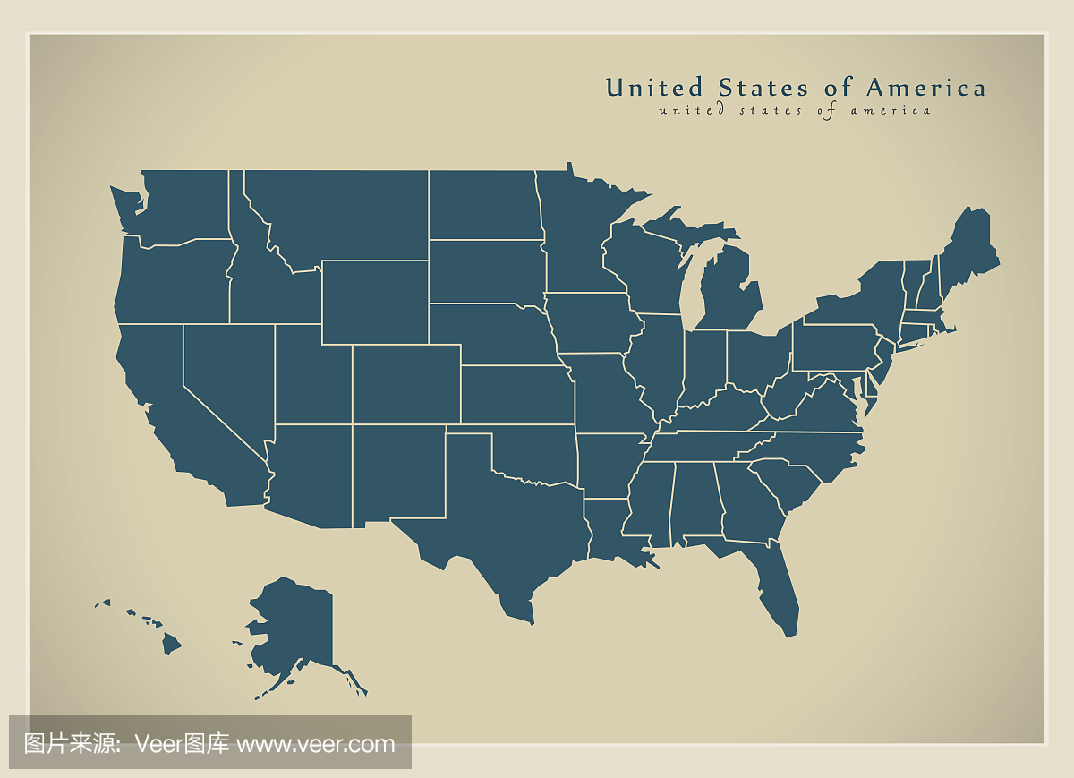 现代地图 - 美国与联邦各州