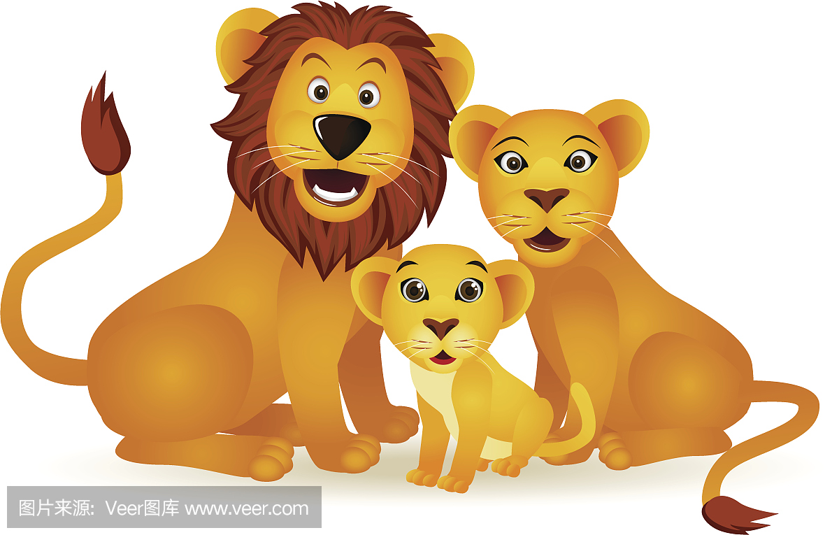 在白色背景上的卡通狮子家庭